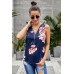 Blue Floral Sleeveless V Neck Zip Up Tank Top