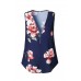 Blue Floral Sleeveless V Neck Zip Up Tank Top