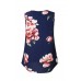 Blue Floral Sleeveless V Neck Zip Up Tank Top