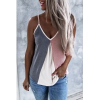Multicolor Block Ribbed V Neck Tank Top