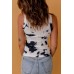 White Graffiti Print Crew Neck Ribbed Tank Top