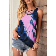 Black and Tan Tie-Dye Cross Front Tank Top