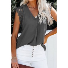 Gray Sleeveless Crochet Lace Blouse