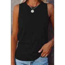 Black Solid Color Crewneck Sleeveless Top