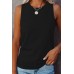 Black Solid Color Crewneck Sleeveless Top