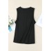 Black Solid Color Crewneck Sleeveless Top