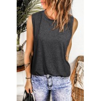 Gray Solid Color Crew Neck Loose Tank Top