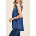 Blue Plain Denim Bust Pocket Tank Top