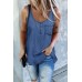 Blue Plain Denim Bust Pocket Tank Top
