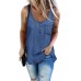 Blue Plain Denim Bust Pocket Tank Top
