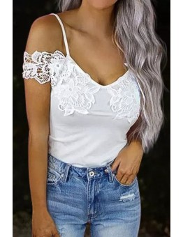 Lace Crochet Patchwork Slim-fit Spaghetti Strap Tank Top