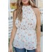 White Halter Neck Tie Waist Floral Tank