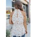White Halter Neck Tie Waist Floral Tank