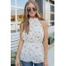 White Halter Neck Tie Waist Floral Tank