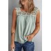 Green Contrast Lace Ruched Cut-out Sleeveless Top