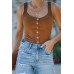 Brown Button-up Ribbed Knit Slim-fit Tank Top