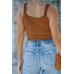 Brown Button-up Ribbed Knit Slim-fit Tank Top