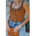 Brown Button-up Ribbed Knit Slim-fit Tank Top