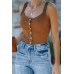 Brown Button-up Ribbed Knit Slim-fit Tank Top
