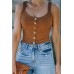 Brown Button-up Ribbed Knit Slim-fit Tank Top
