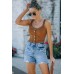 Brown Button-up Ribbed Knit Slim-fit Tank Top