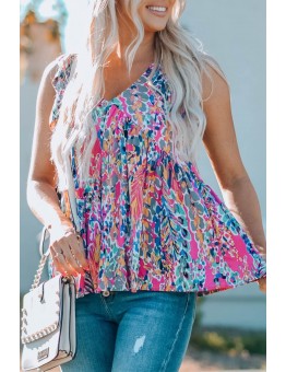 Boho Pattern Print Flounce V Neck Tank Top