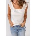 White Eyelet Ruffled Shoulder Rib Knit Vest