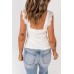 White Eyelet Ruffled Shoulder Rib Knit Vest