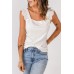 White Eyelet Ruffled Shoulder Rib Knit Vest