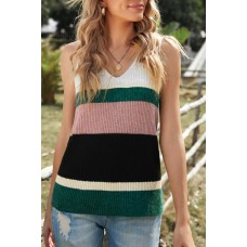 Green Color Block Knitted Sweater Vest