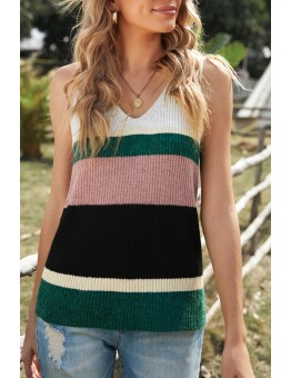 Green Color Block Knitted Sweater Vest