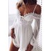 White Swiss Dot Lace Off Shoulder Long Sleeve Romper