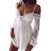 White Swiss Dot Lace Off Shoulder Long Sleeve Romper