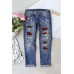 Buffalo Plaid Patches Distressed Straight Jeans