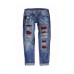 Buffalo Plaid Patches Distressed Straight Jeans