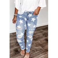 Ripped Star Print Mid Waist Jeans