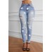 Ripped Star Print Mid Waist Jeans