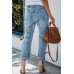 Drawstring High Waist Daisy Patches Straight Leg Jeans