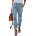 Drawstring High Waist Daisy Patches Straight Leg Jeans