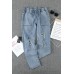Drawstring High Waist Daisy Patches Straight Leg Jeans