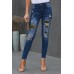 Patches Of Leopard Denim Distressed Jeans