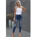 Patches Of Leopard Denim Distressed Jeans