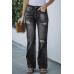 Black High Rise Washed Distressed Flare Jeans