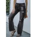 Black High Rise Washed Distressed Flare Jeans