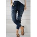 Dark Blue Drawstring Elastic Waist Jogger Jeans