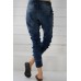 Dark Blue Drawstring Elastic Waist Jogger Jeans