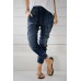 Dark Blue Drawstring Elastic Waist Jogger Jeans