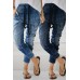 Dark Blue Drawstring Elastic Waist Jogger Jeans