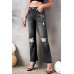 Black High Waist Distressed Ripped Hole Flare Jeans
