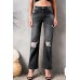 Black High Waist Distressed Ripped Hole Flare Jeans